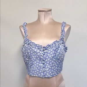 Zara Boho Cropped Satin Style Smocked Back Women’s Size L Purple Floral Camisole